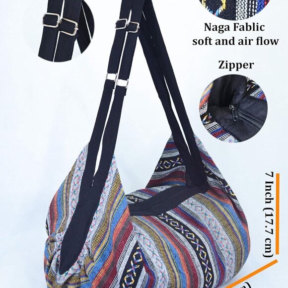 Boho Cotton Hobo Crossbody Bag Large Travel Beach Festival Purse - Picture 3 of 7